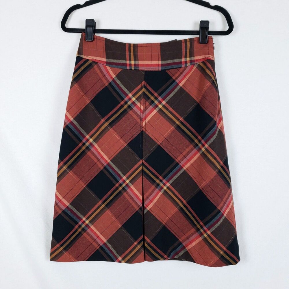 The Limited Dark Academia Preppy Plaid Skirt Womens 2 Orange A-Line Knee-Length